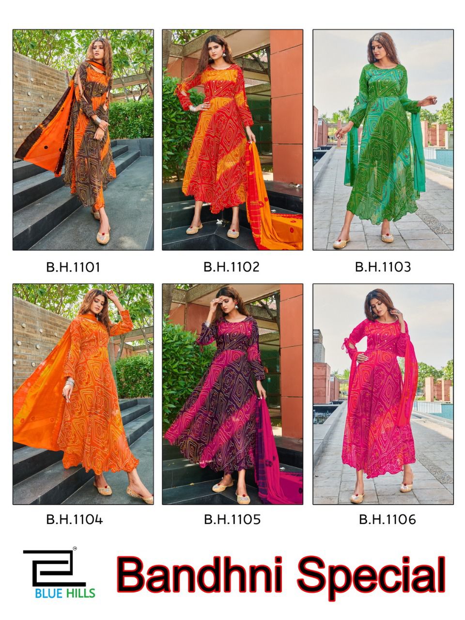 Blue Hills Bandhani Special 1 Anarkali Designer Ethnic Wear  Kurti With Dupatta Collection